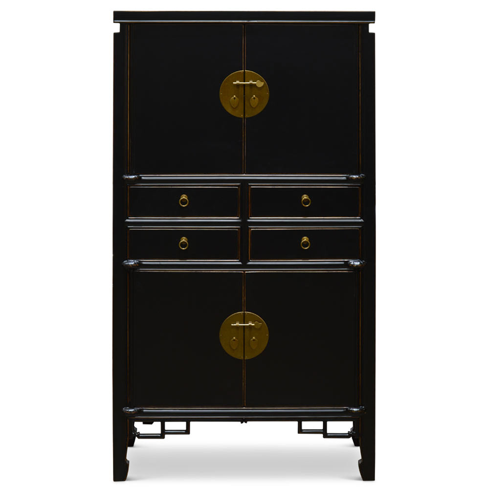 Distressed Black Elmwood Chinese Ming Armoire