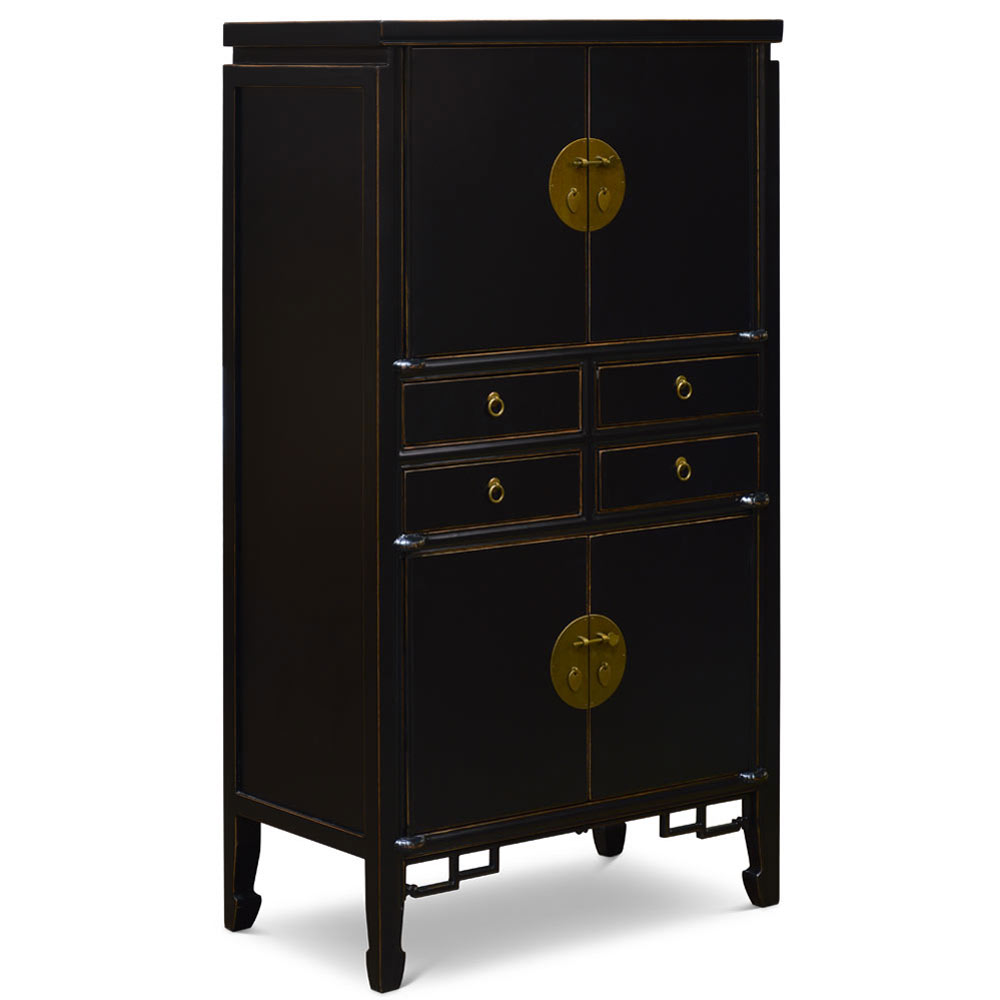 Distressed Black Elmwood Chinese Ming Armoire