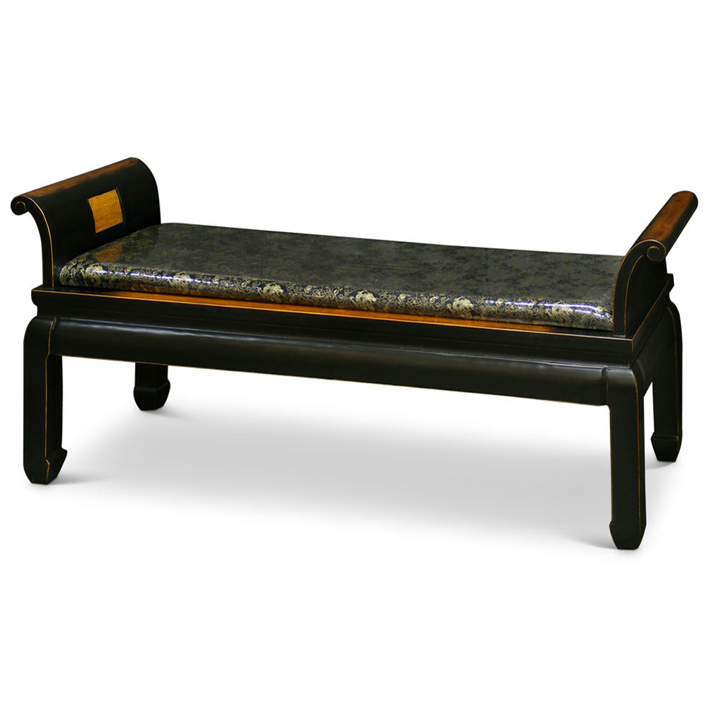 Distressed Black Elmwood Zhou Yi Asian Bench