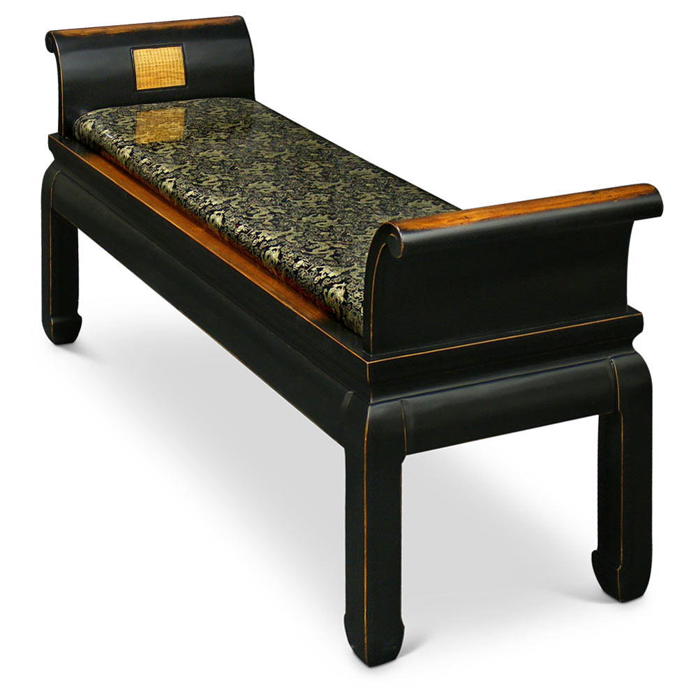 Distressed Black Elmwood Zhou Yi Asian Bench