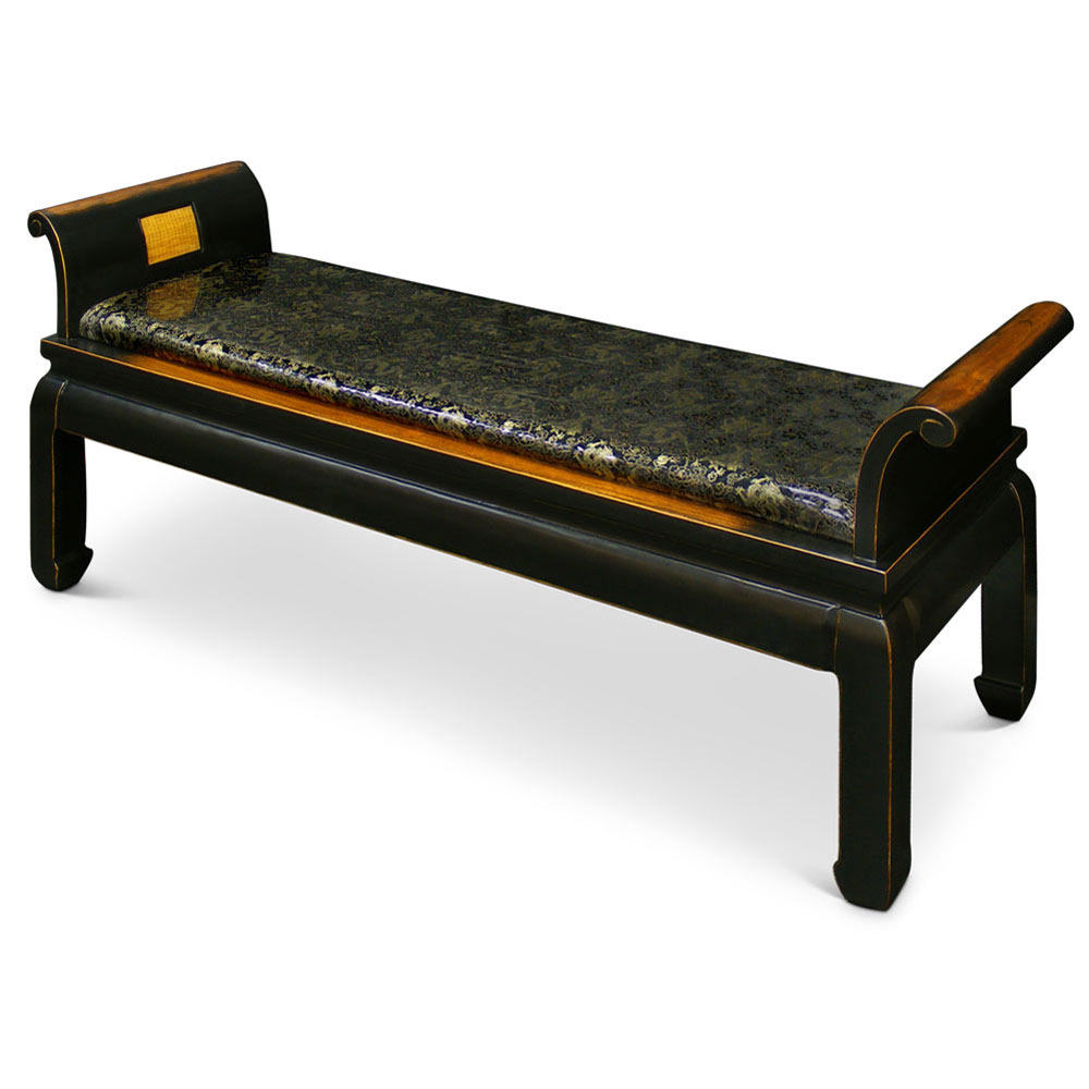 Distressed Black Elmwood Zhou Yi Asian Bench