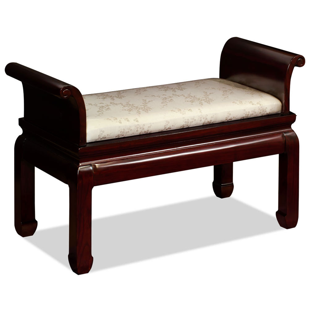 Dark Cherry Finish Elmwood Zhou Yi Asian Bench