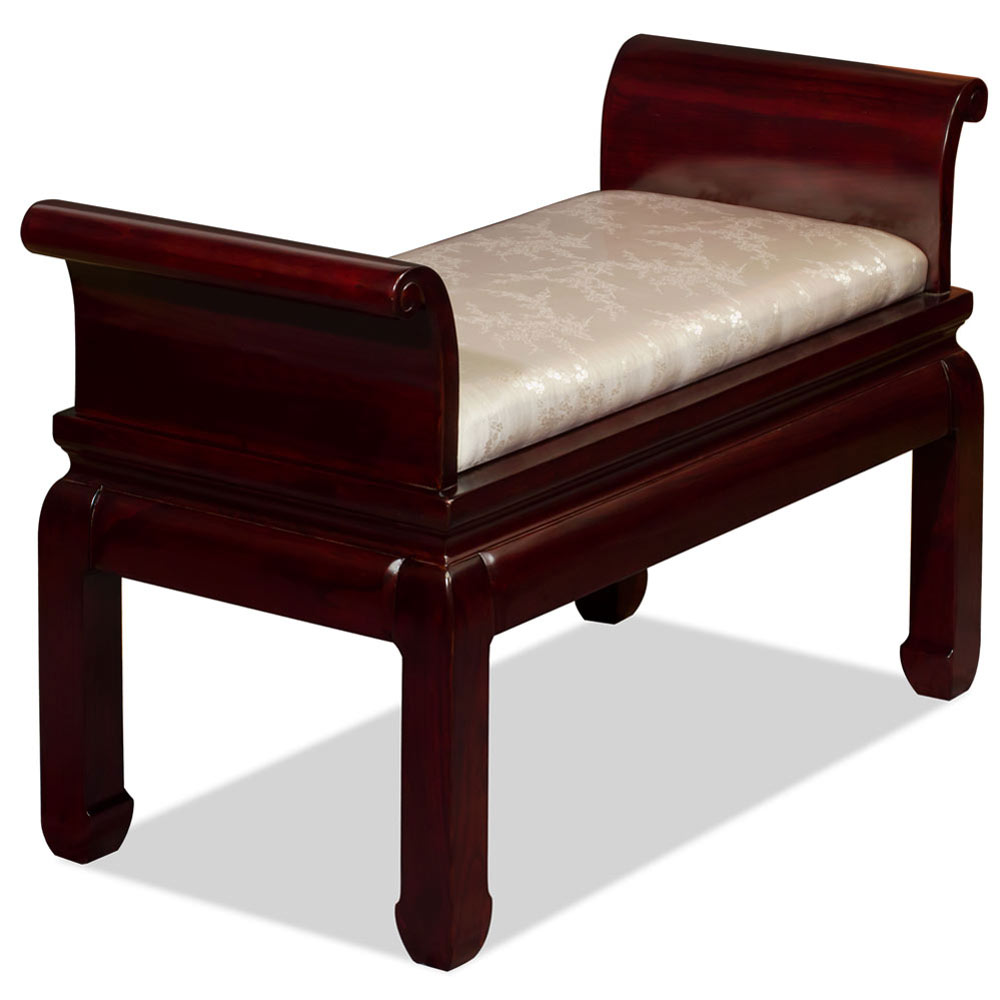 Dark Cherry Finish Elmwood Zhou Yi Asian Bench