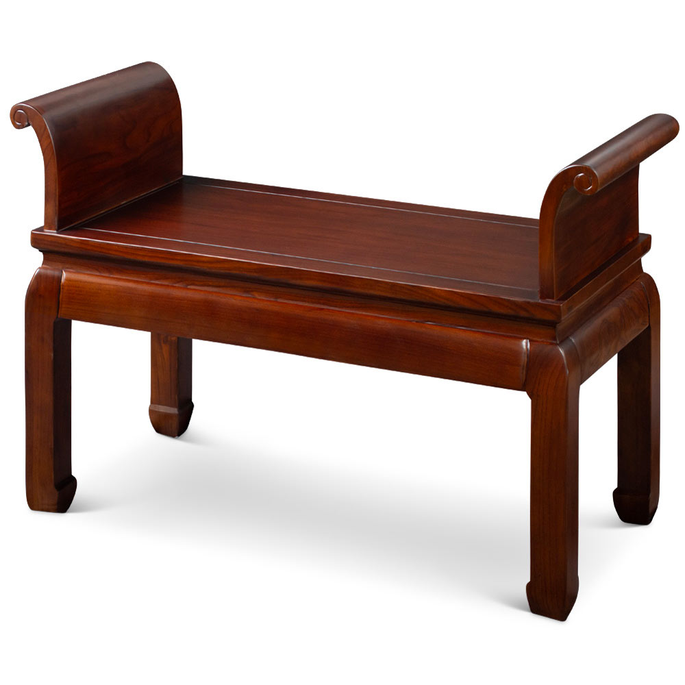 Mahogany Finish Elmwood Zhou Yi Asian Bench