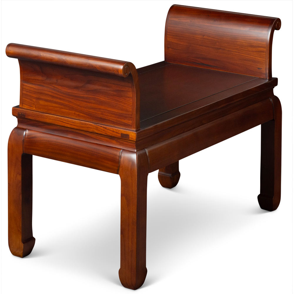 Mahogany Finish Elmwood Zhou Yi Asian Bench