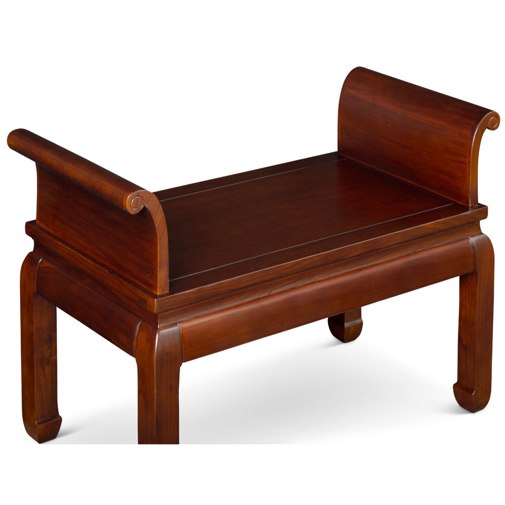 Mahogany Finish Elmwood Zhou Yi Asian Bench