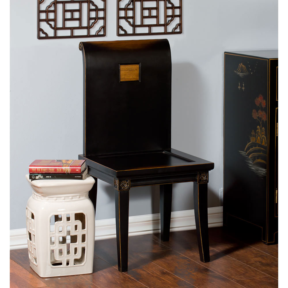 Distressed Black Elmwood Zhou Yi Asian Chair