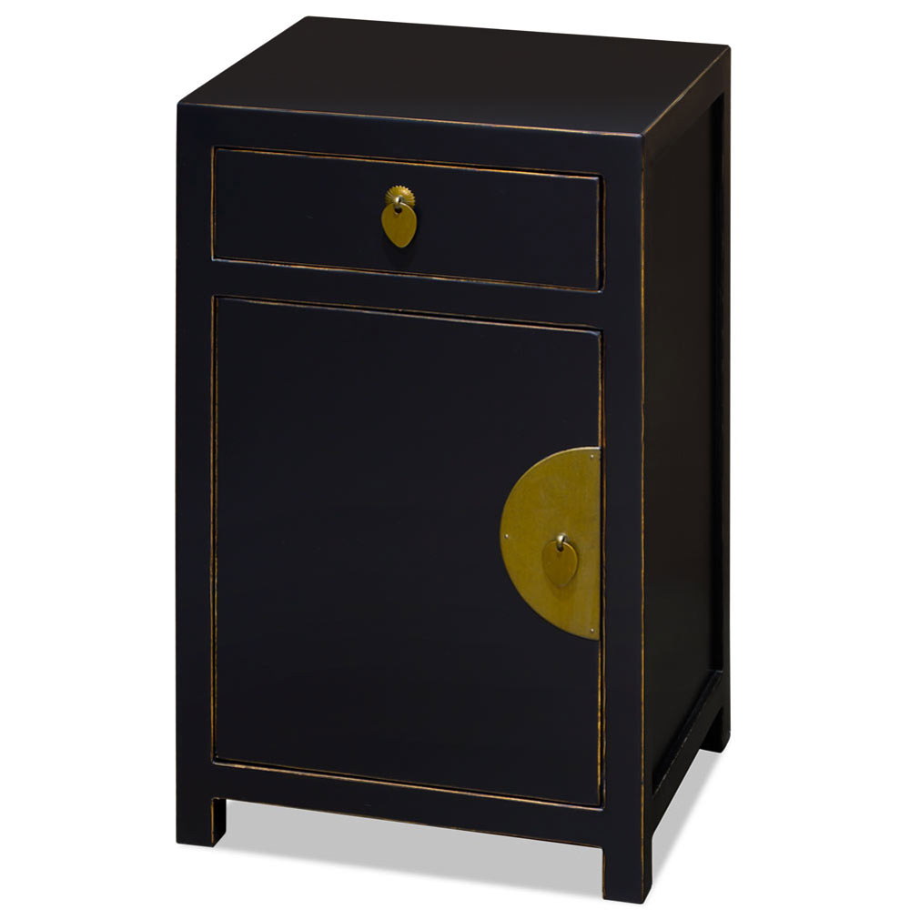 Distressed Black Petite Elmwood Chinese Ming Cabinet