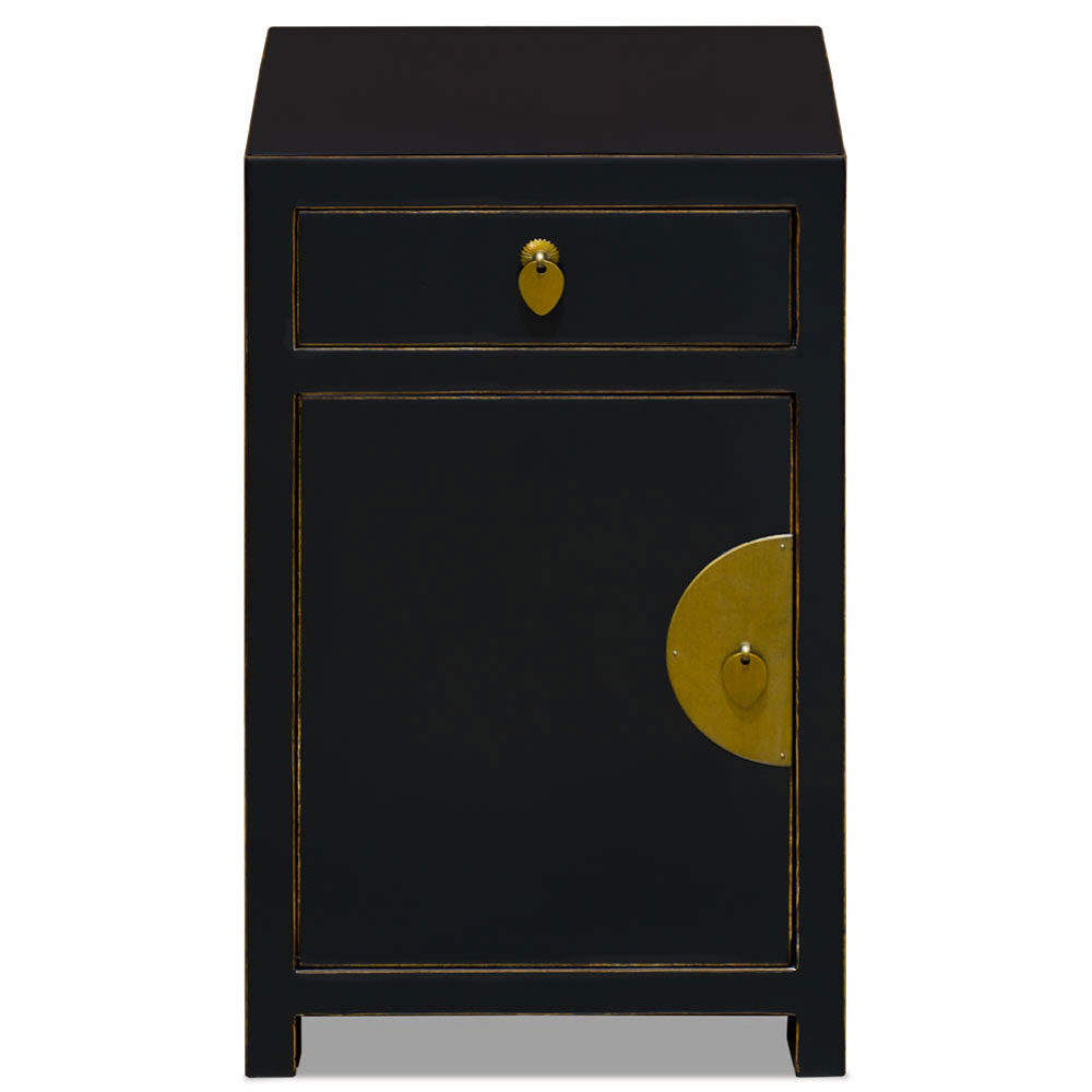 Distressed Black Petite Elmwood Chinese Ming Cabinet