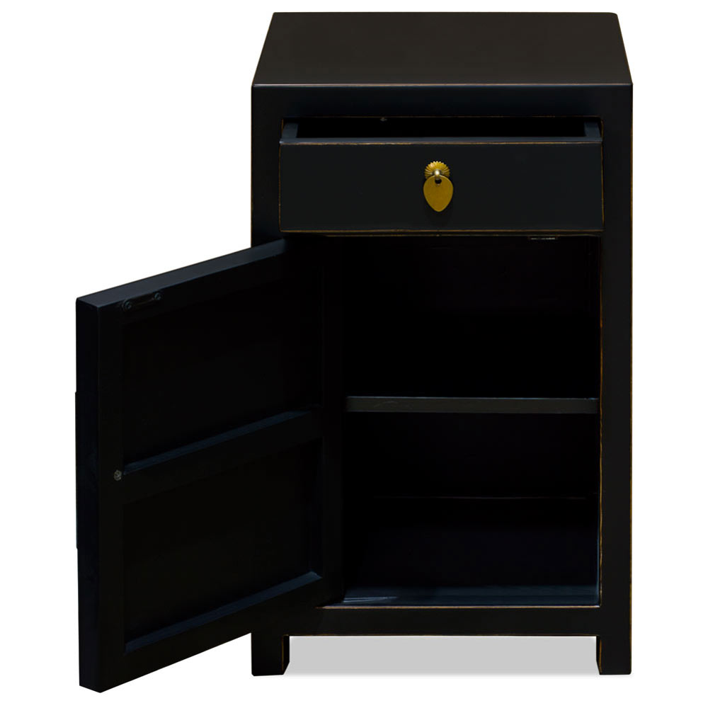 Distressed Black Petite Elmwood Chinese Ming Cabinet