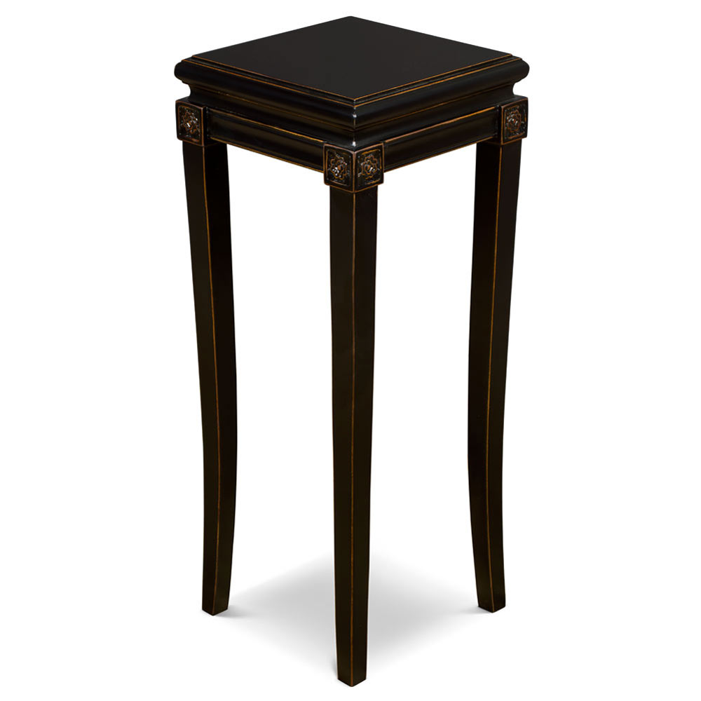 Distressed Black Elmwood Zhou Yi Asian Pedestal