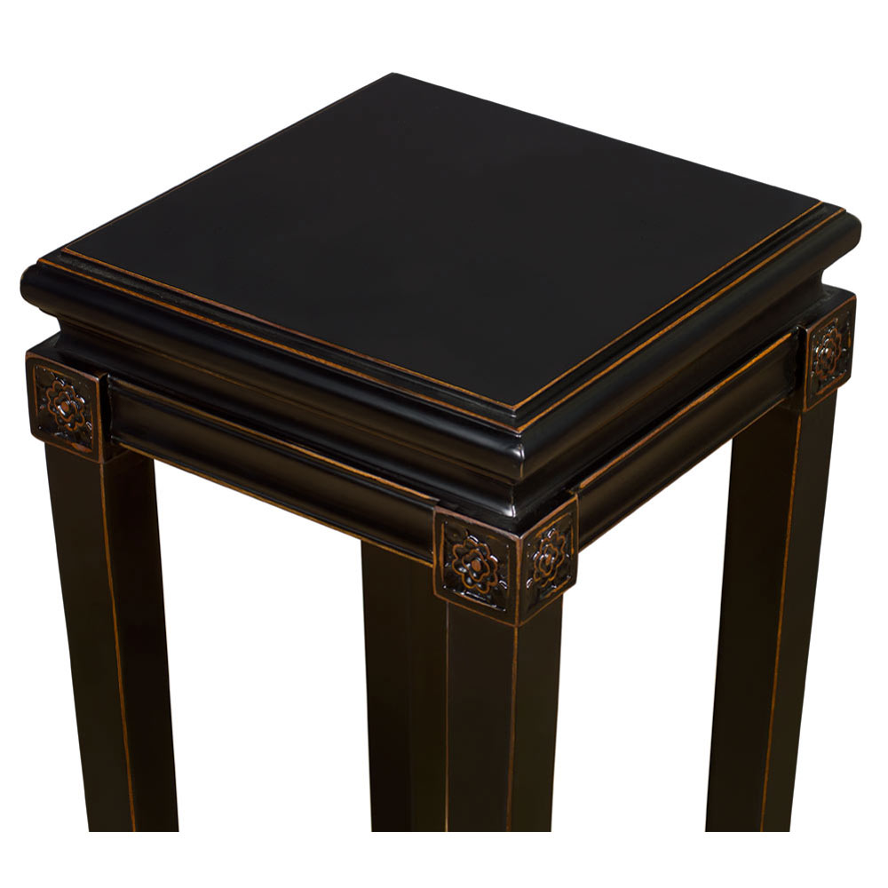 Distressed Black Elmwood Zhou Yi Asian Pedestal