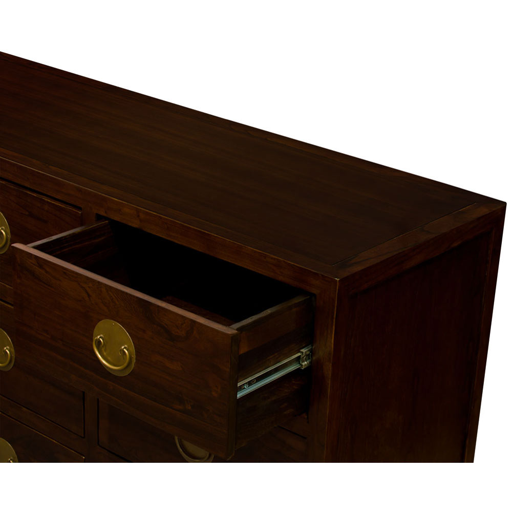 Dark Espresso Elmwood Chinese Ming Chest of 12 Drawers