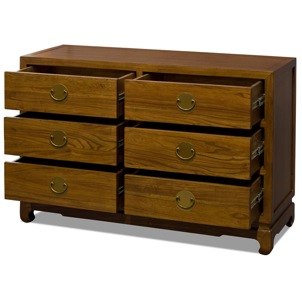 Walnut Finish Elmwood Chinese Ming Chest of Drawers