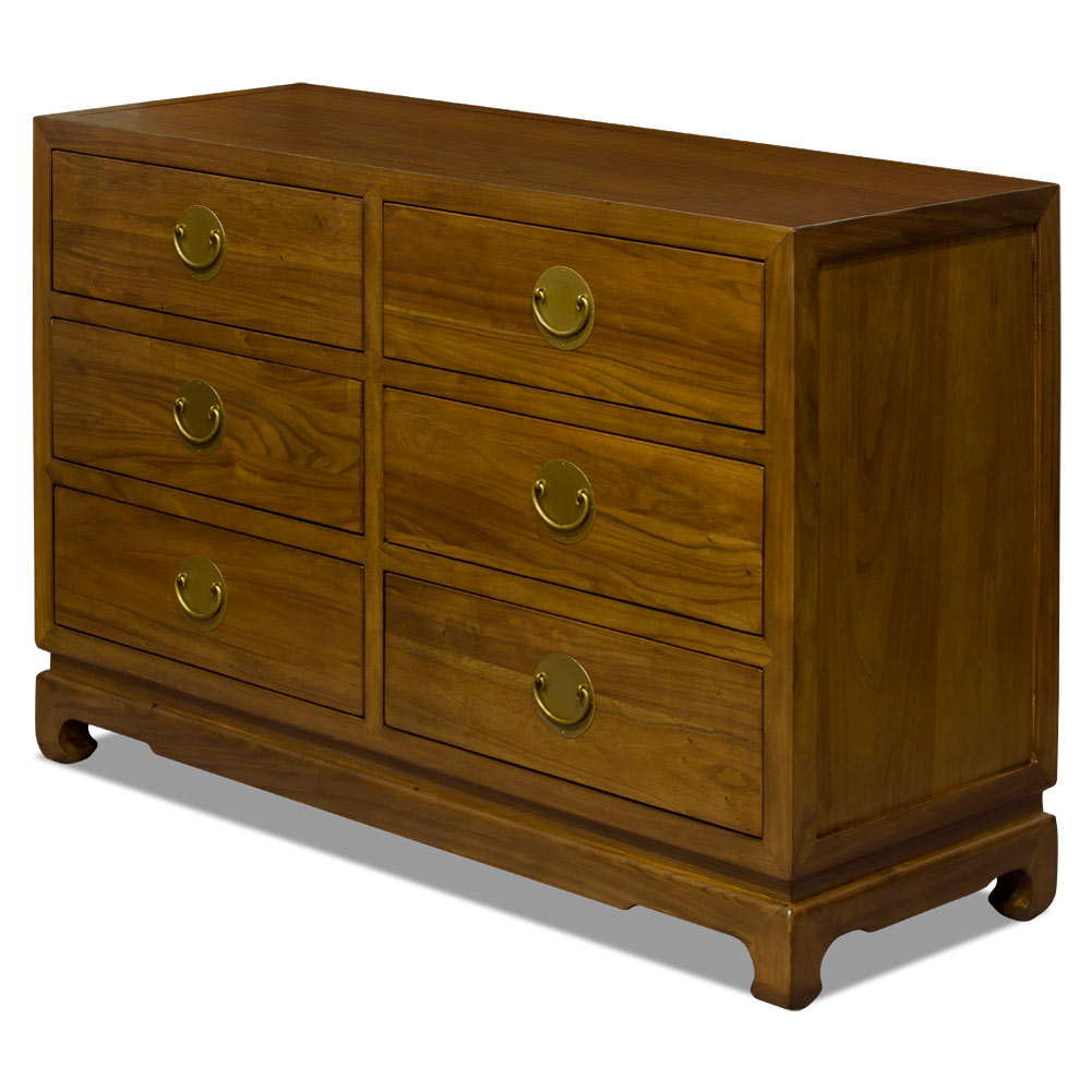 Walnut Finish Elmwood Chinese Ming Chest of Drawers