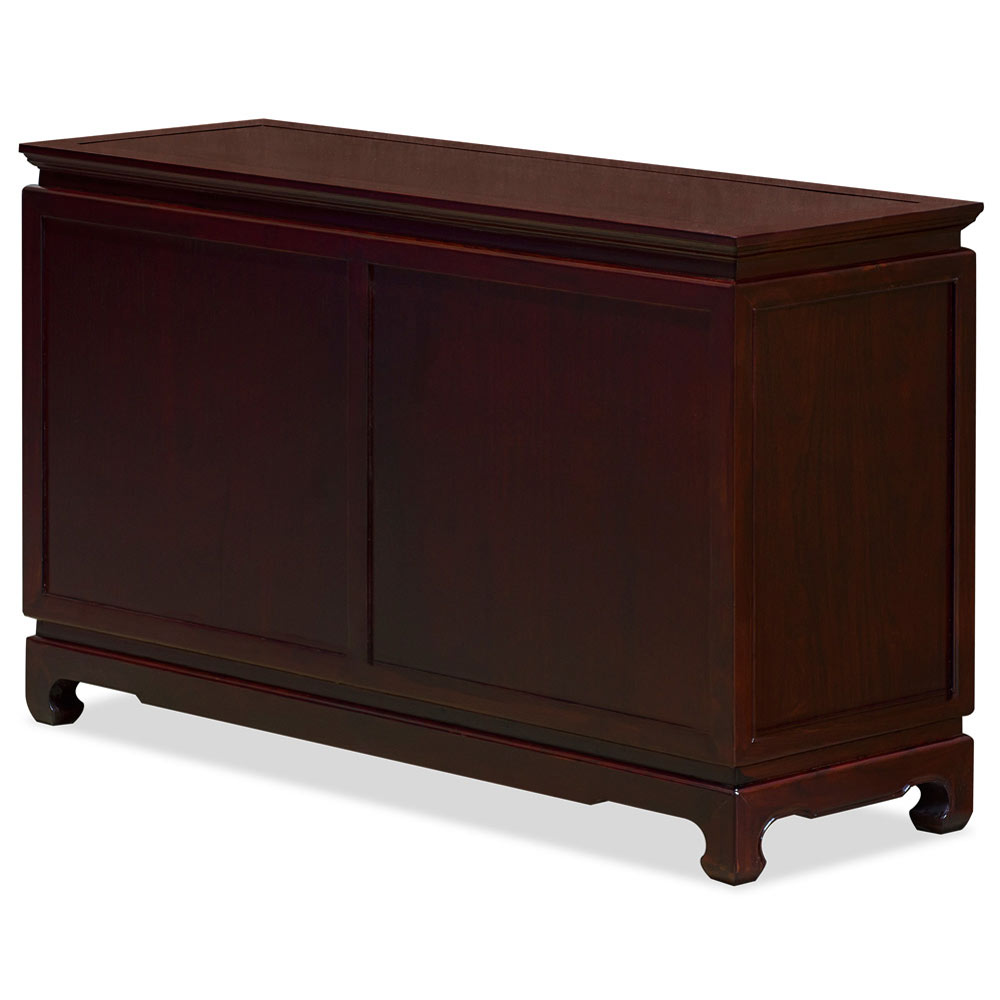 Dark Cherry Elmwood Flower and Bird Motif Oriental Chest of Drawers