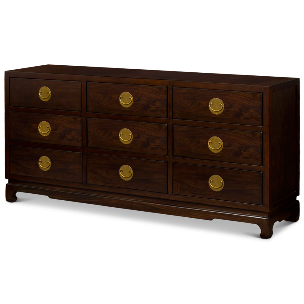 Dark Espresso Elmwood Chinese Ming Chest of Nine Drawers