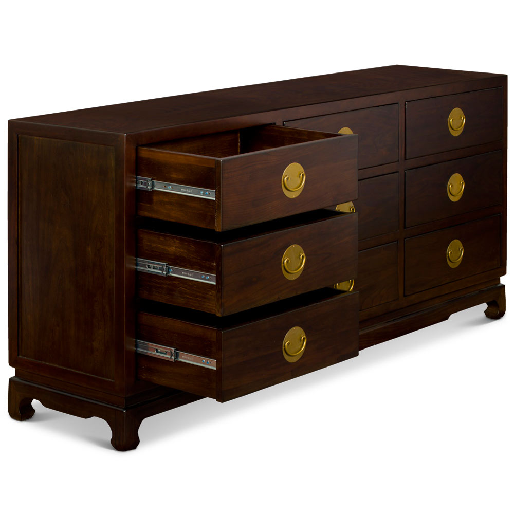 Dark Espresso Elmwood Chinese Ming Chest of Nine Drawers