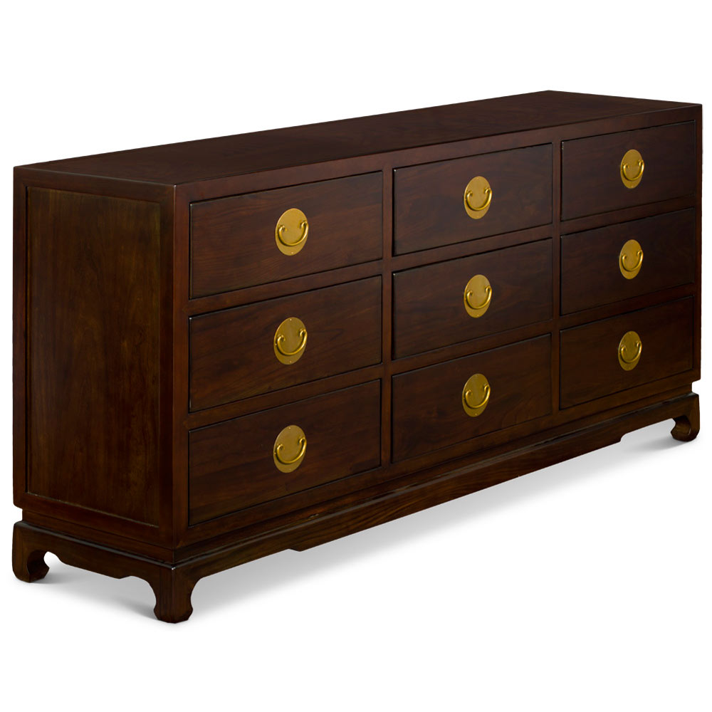 Dark Espresso Elmwood Chinese Ming Chest of Nine Drawers