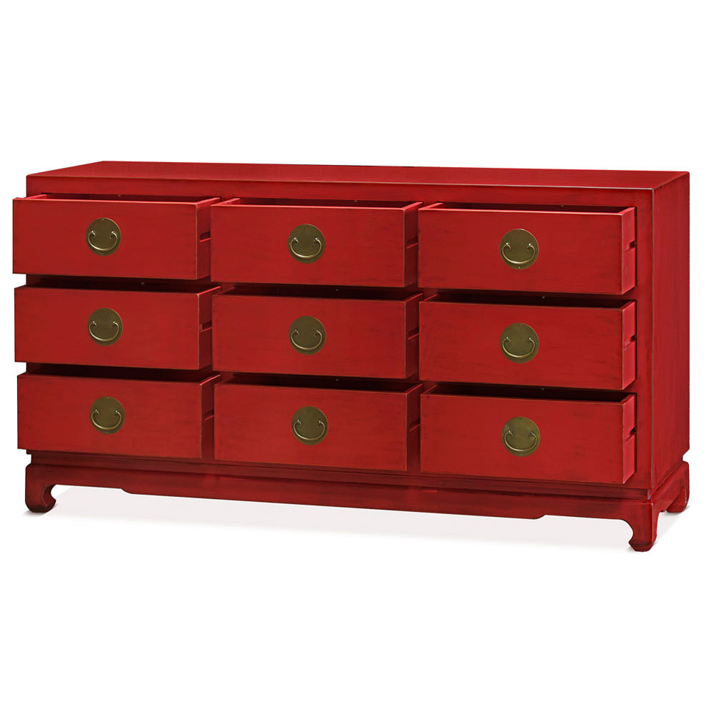 Red Elmwood Chinese Ming Chest of 9 Drawers