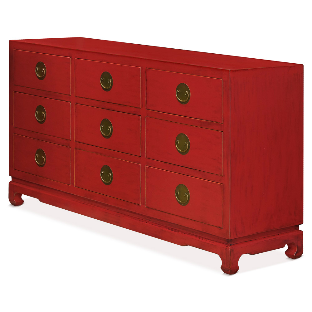 Red Elmwood Chinese Ming Chest of 9 Drawers