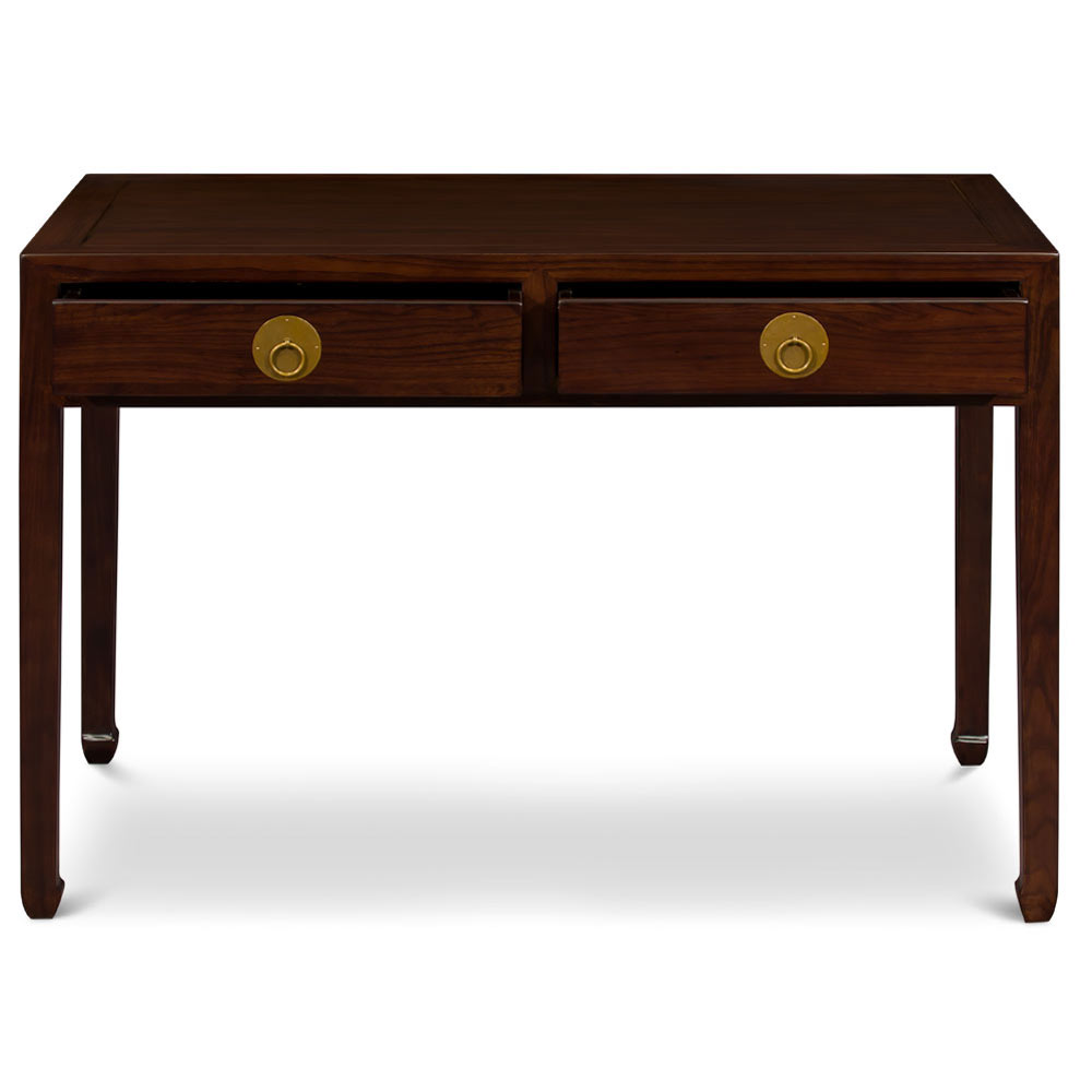 Dark Espresso Elmwood Chinese Ming Desk with 2 Drawers