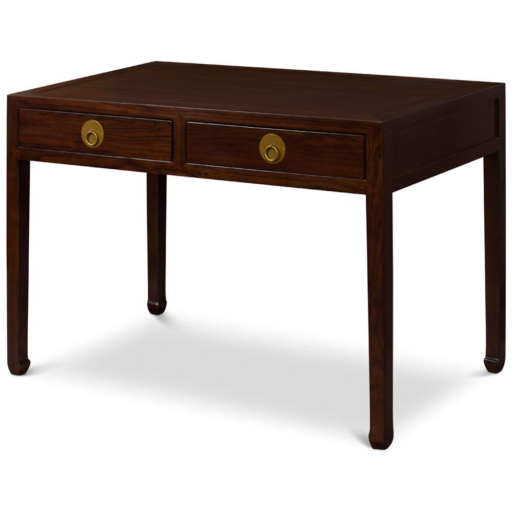 Dark Espresso Elmwood Chinese Ming Desk with 2 Drawers