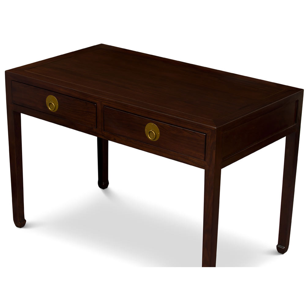 Dark Espresso Elmwood Chinese Ming Desk with 2 Drawers