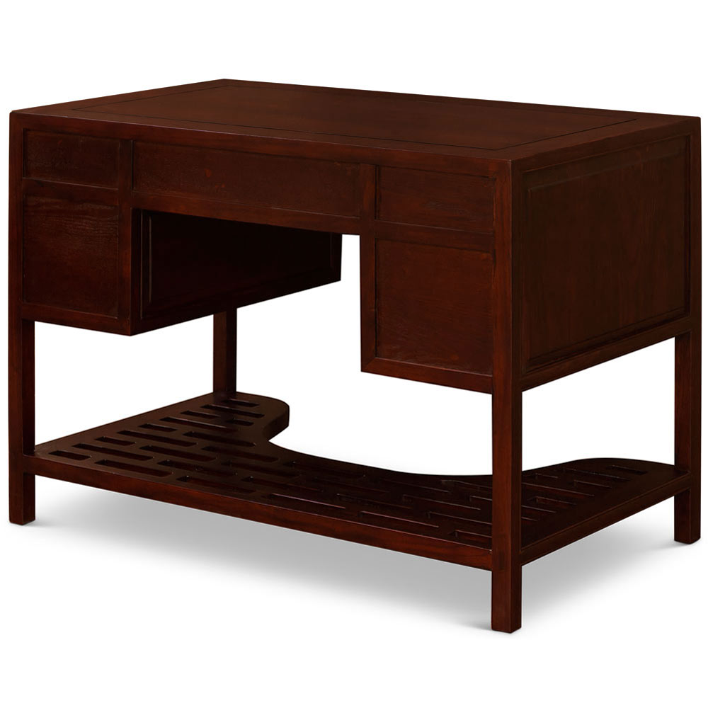 Dark Cherry Elmwood Chinese Ming Desk with 5 Drawers