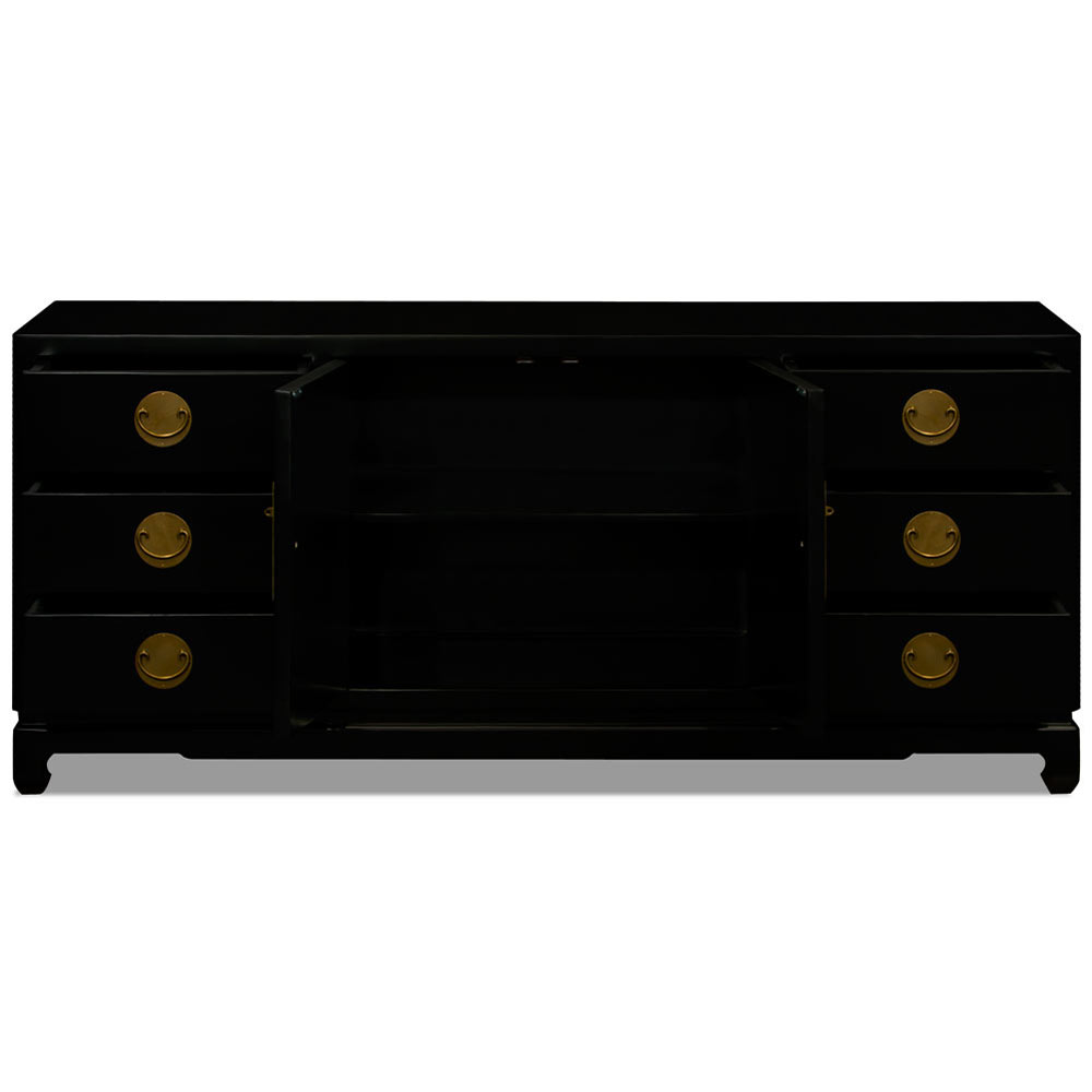 Matte Black Elmwood Chinese Ming Sideboard