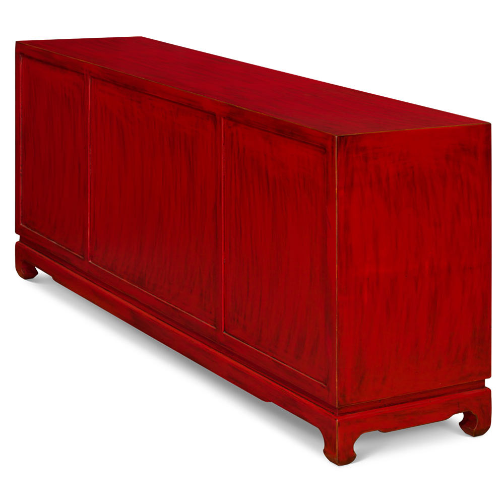 Distressed Red Elmwood Chinese Ming Sideboard