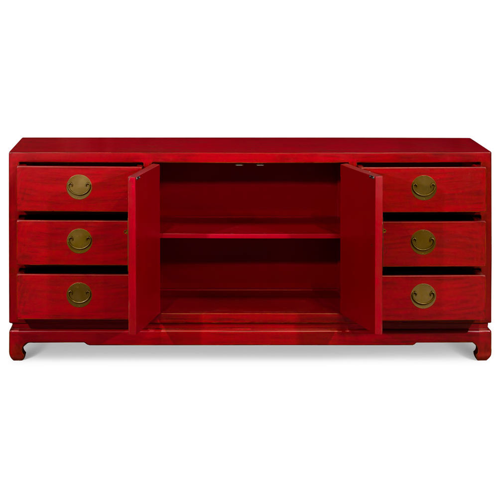 Distressed Red Elmwood Chinese Ming Sideboard