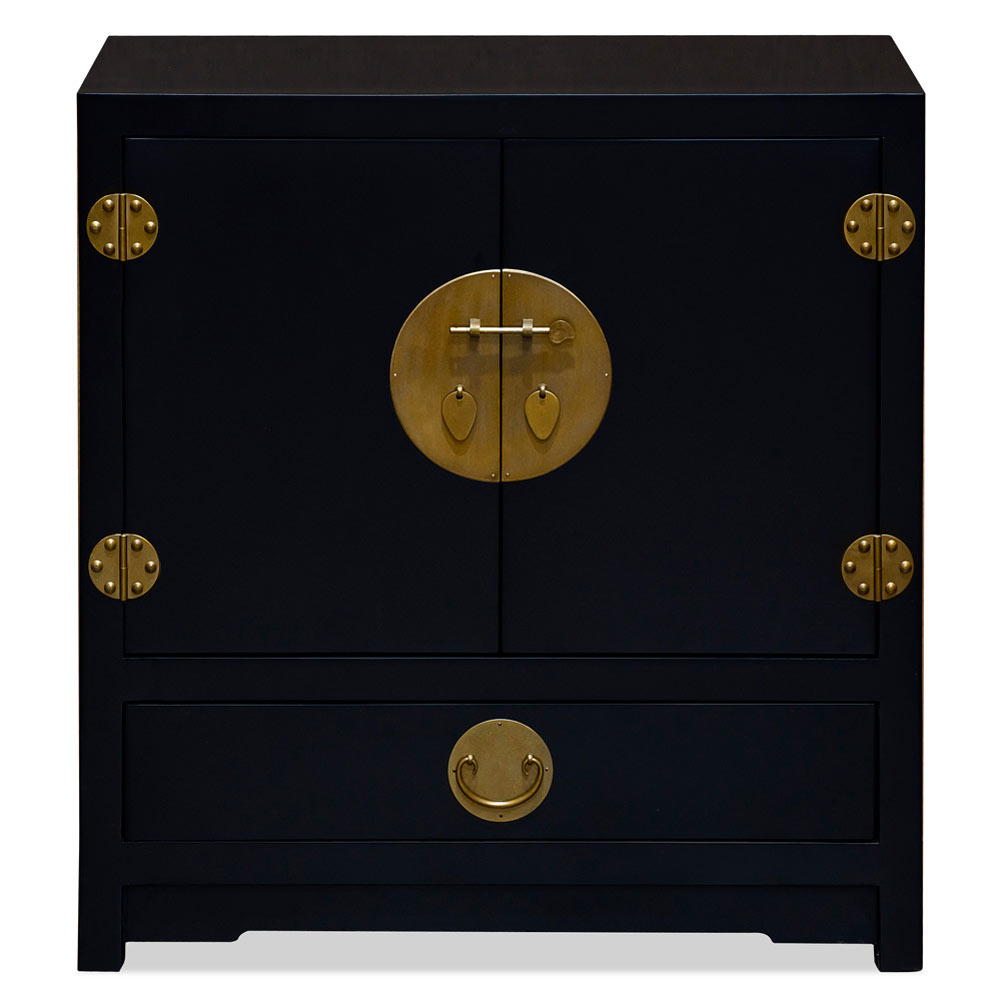 Matte Black Elmwood Chinese Ming Vanity Cabinet