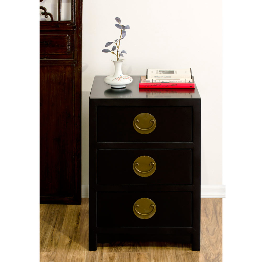 Matte Black Petite Elmwood Chinese Ming Chest of Drawers