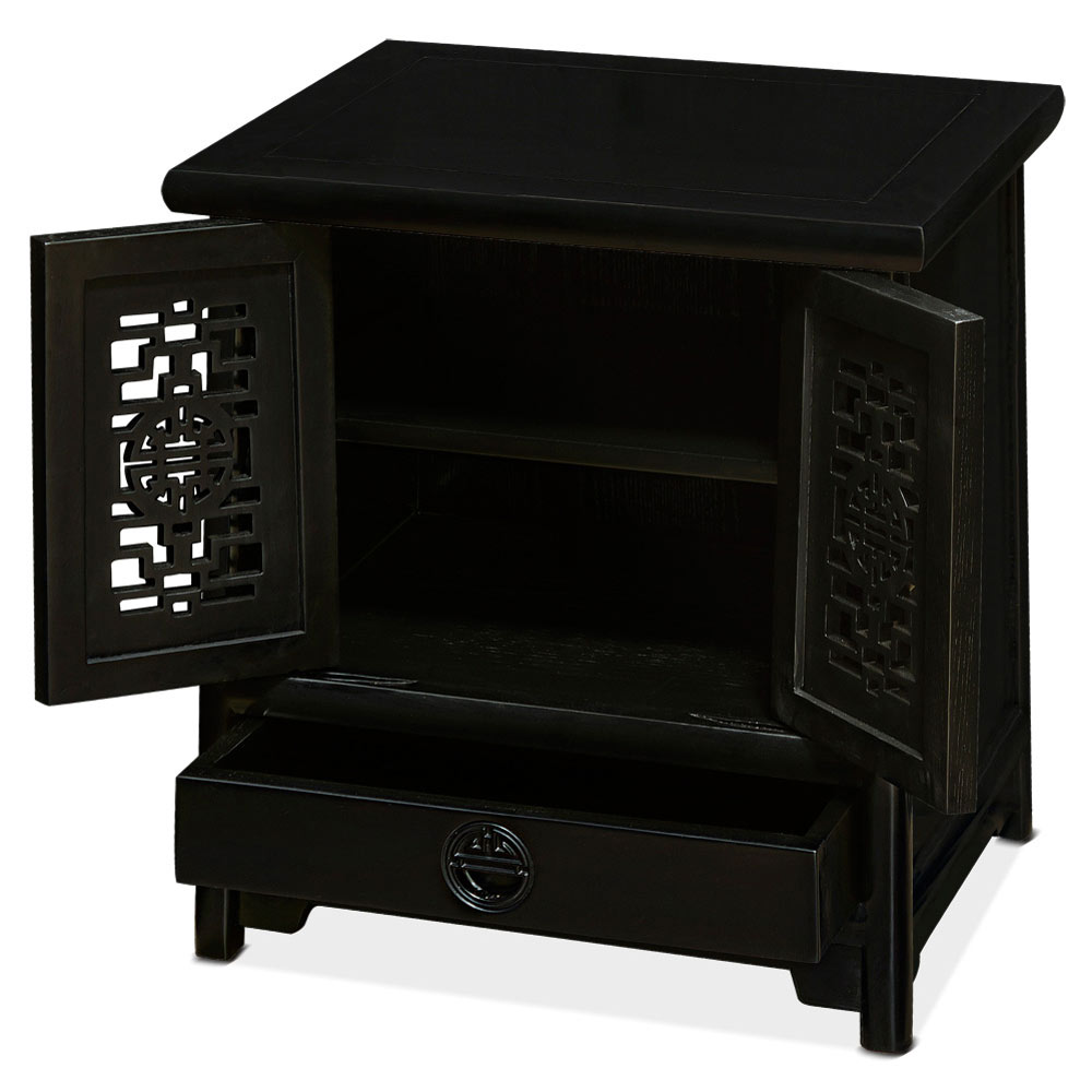 Black Petite Elmwood Ming Cabinet with Lattice Doors