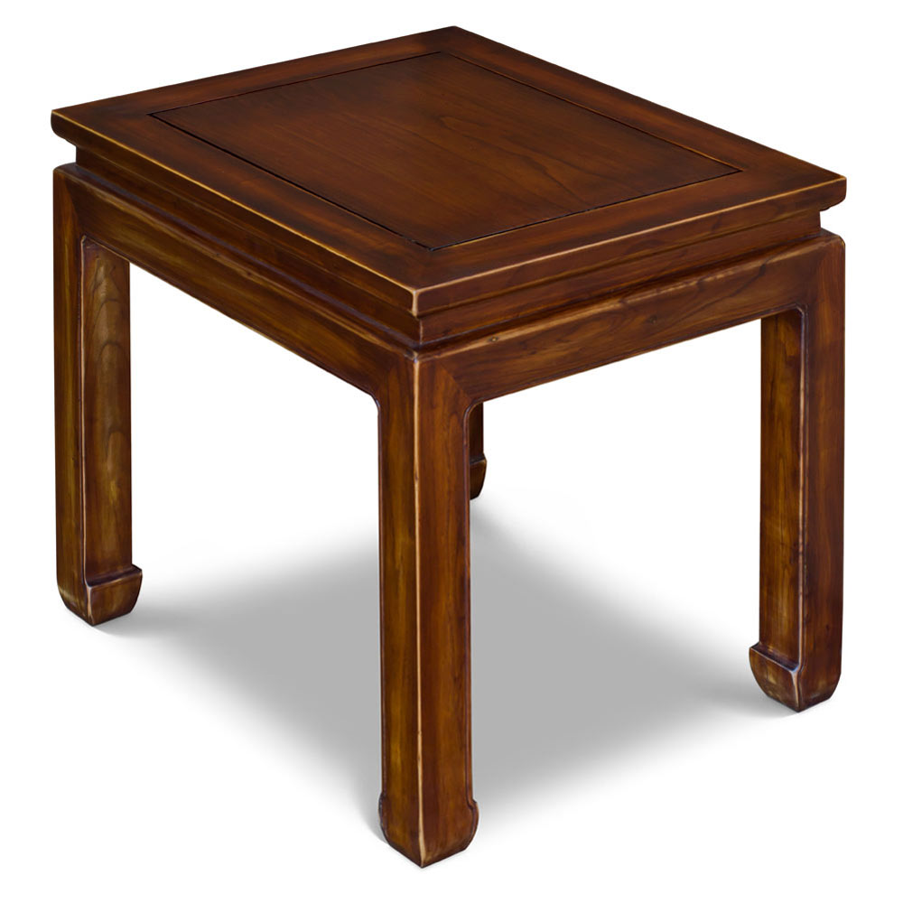 Distressed Mahogany Elmwood Chinese Ming Lamp Table