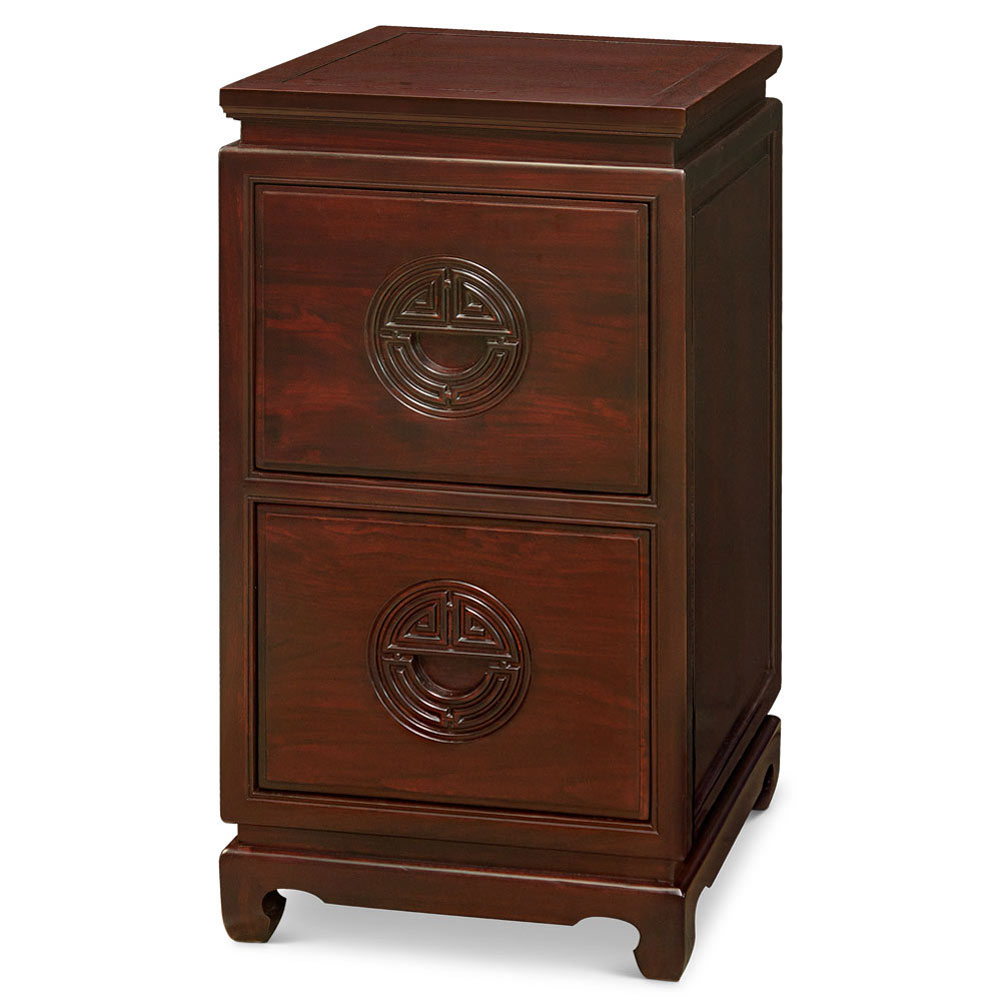 Dark Cherry Elmwood Chinese Longevity File Cabinet with 2 Drawers