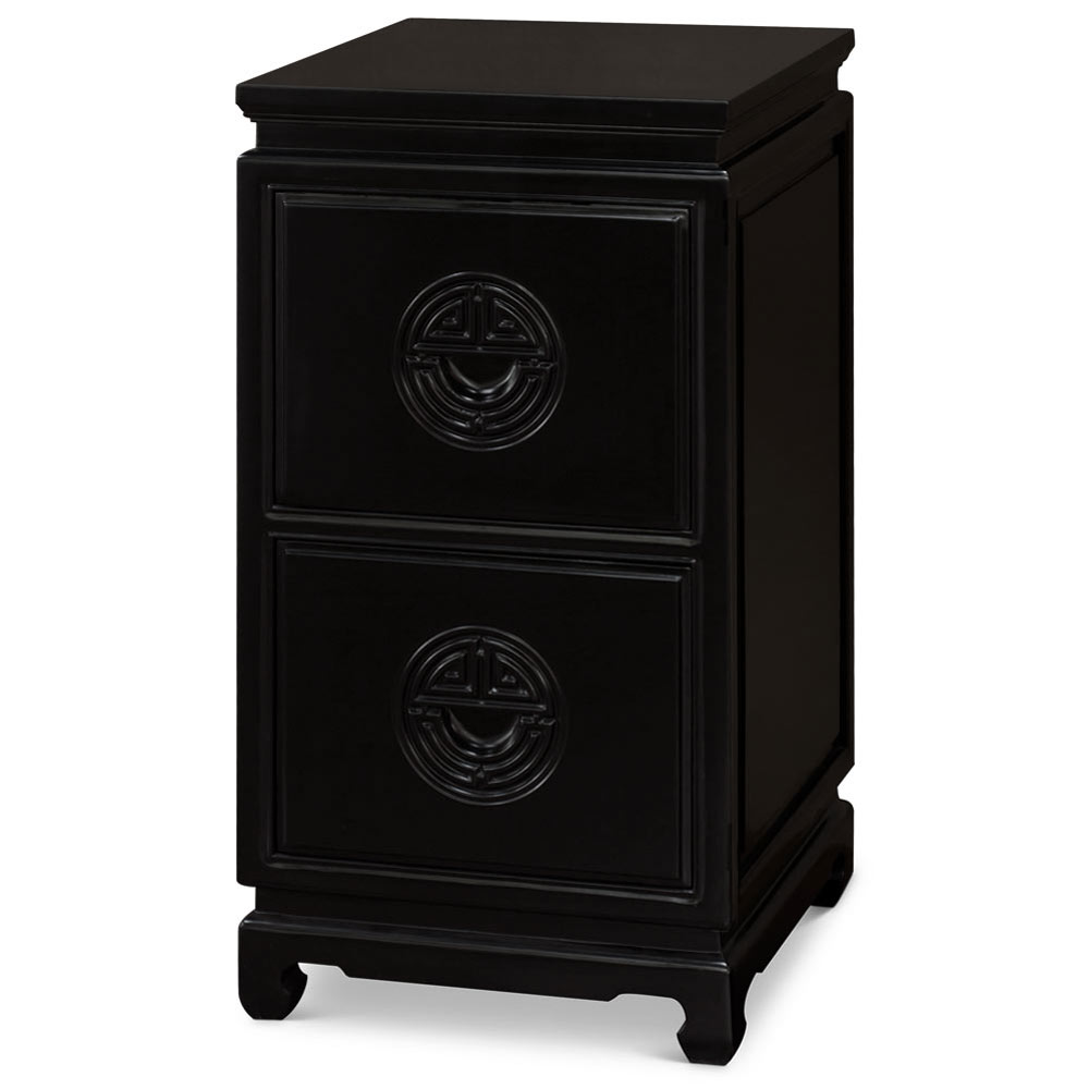 Black Elmwood Chinese Longevity 2 Drawer File Cabinet