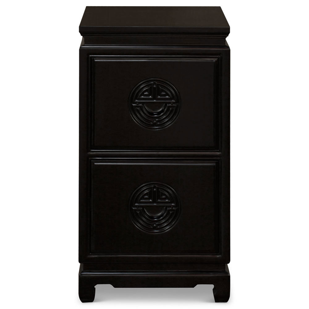 Black Elmwood Chinese Longevity 2 Drawer File Cabinet