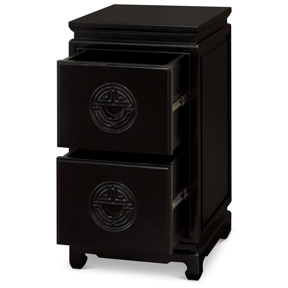 Black Elmwood Chinese Longevity 2 Drawer File Cabinet