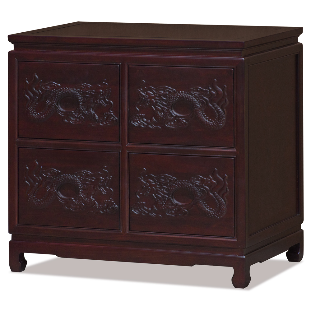 Dark Cherry Elmwood Chinese Prosperity Dragon File Cabinet with 4 Drawers