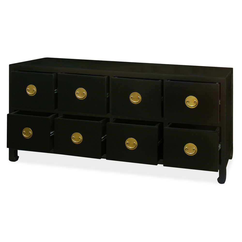 Matte Black Elmwood Oriental File Cabinet with 8 Drawers