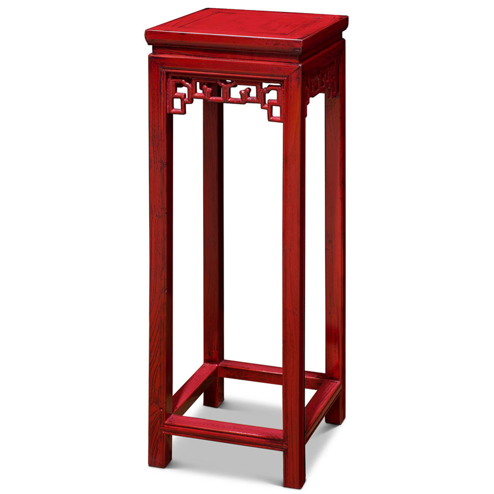 Distressed Red Elmwood Asian Pedestal