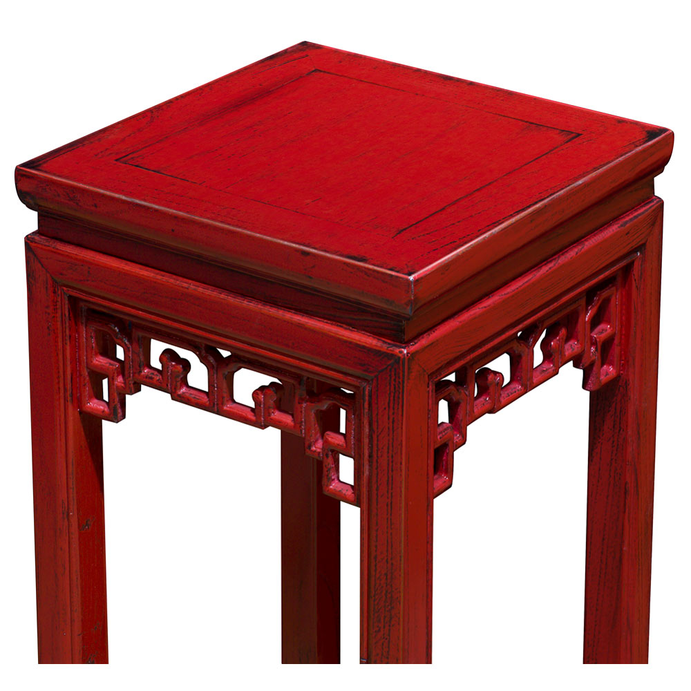 Distressed Red Elmwood Asian Pedestal