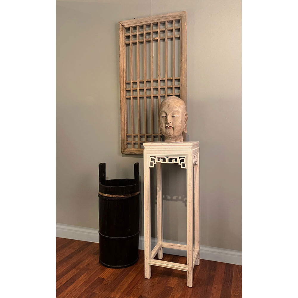 Distressed White Elmwood Asian Pedestal