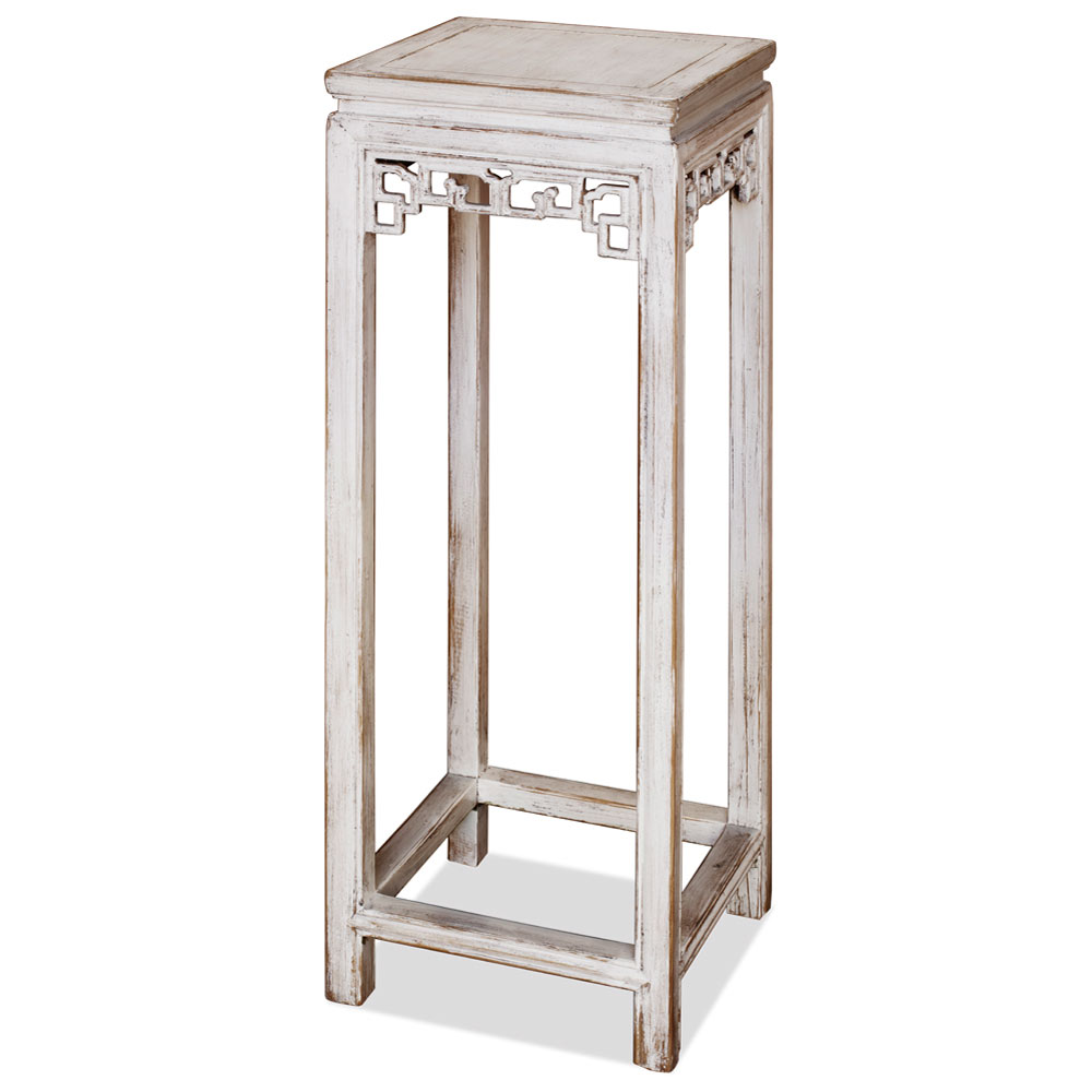 Distressed White Elmwood Asian Pedestal