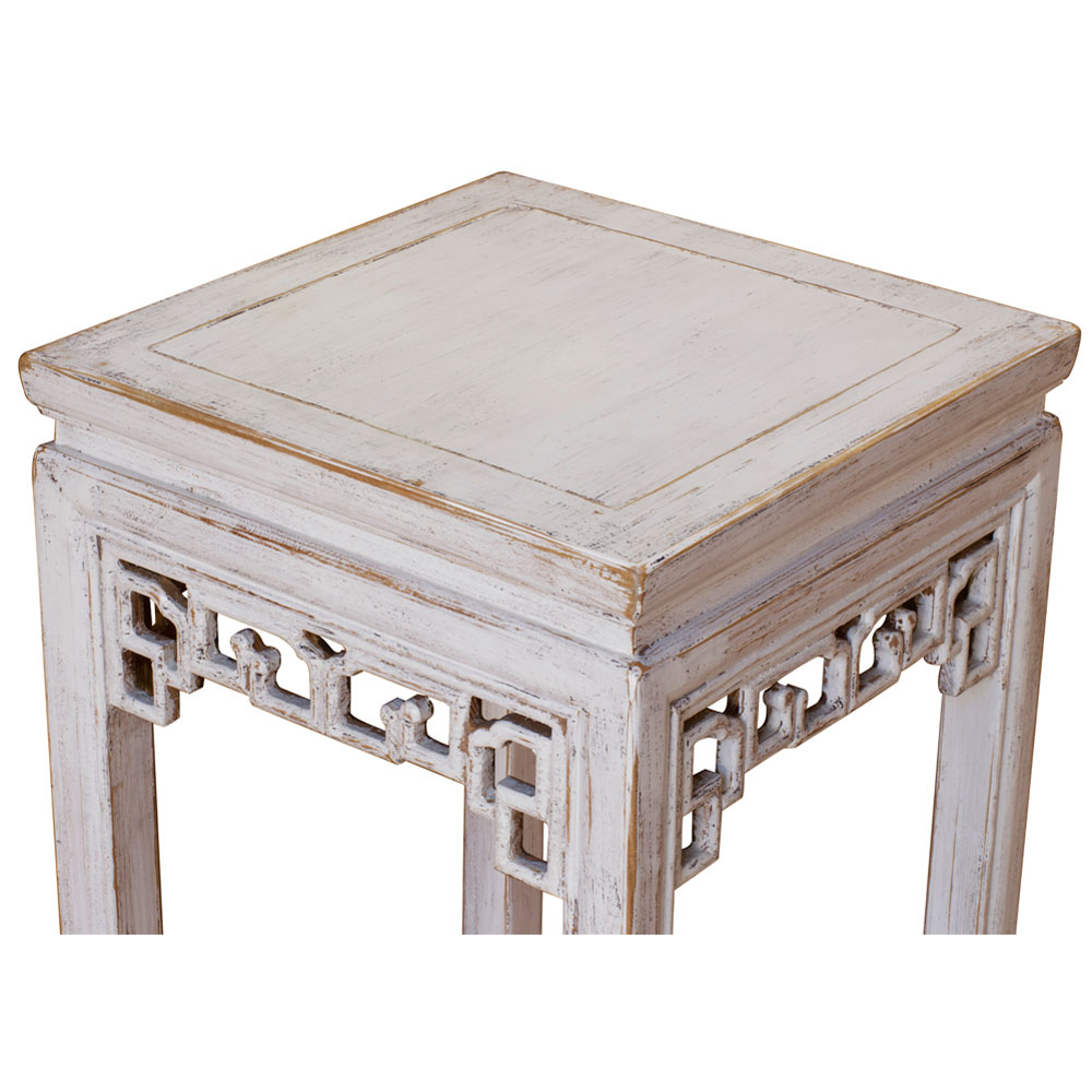 Distressed White Elmwood Asian Pedestal