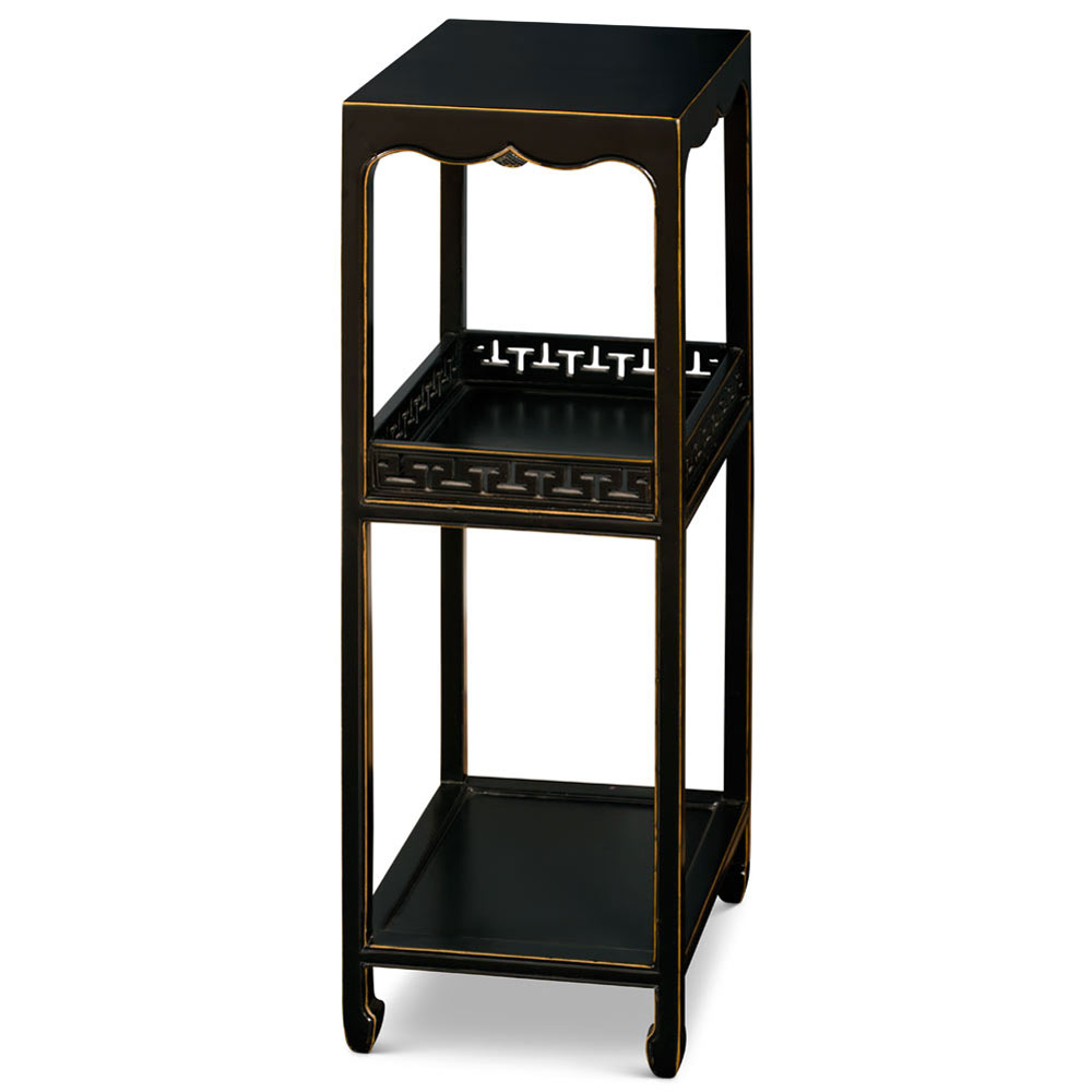 31.75 Inch Distressed Black Elmwood Chinese Peking Pedestal