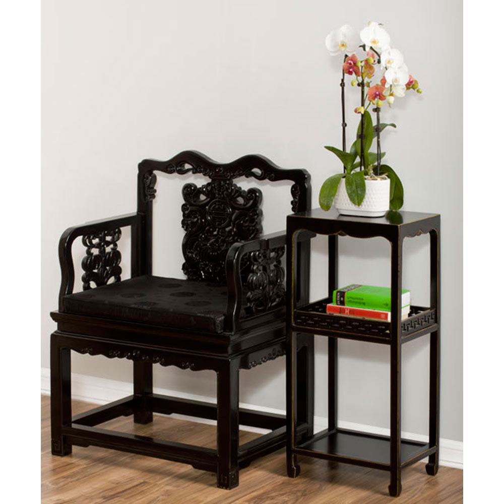 31.75 Inch Distressed Black Elmwood Chinese Peking Pedestal