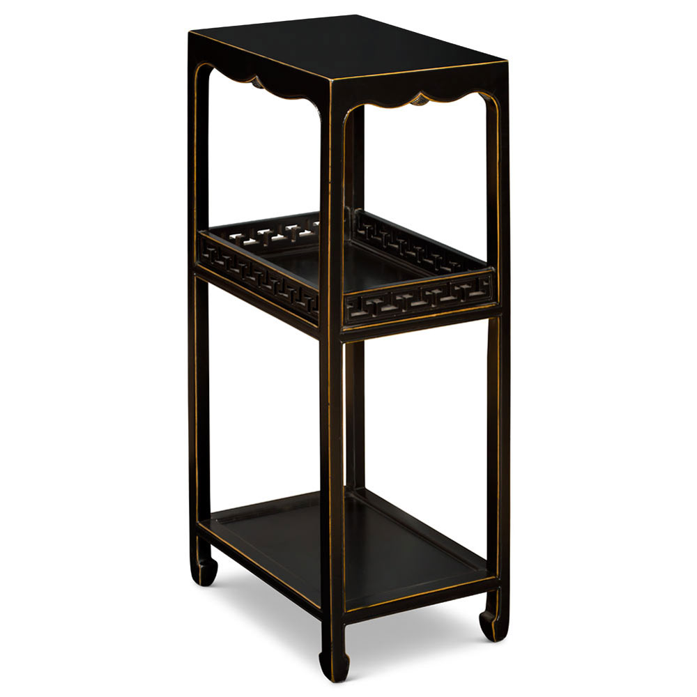 31.75 Inch Distressed Black Elmwood Chinese Peking Pedestal
